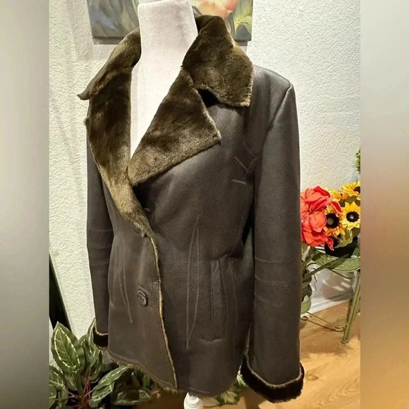 Oscar De La Renta Vintage Black Leather Faux Fur lined Long Sleeve Jacket Size M - Picture 3 of 15